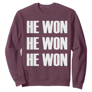 Trump 2024 Sweatshirt Triple He Won 47th President TS02 Maroon Print Your Wear