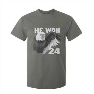 Trump 2024 T Shirt For Kid He Won 47th President American Eagle TS02 Military Green Print Your Wear