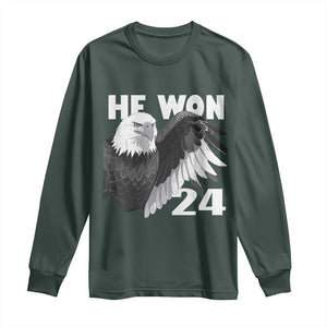 Trump 2024 Long Sleeve Shirt He Won 47th President American Eagle TS02 Dark Forest Green Print Your Wear