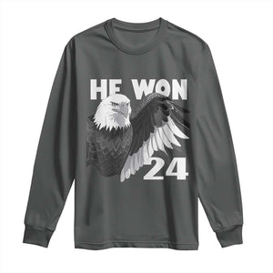 Trump 2024 Long Sleeve Shirt He Won 47th President American Eagle TS02 Dark Heather Print Your Wear