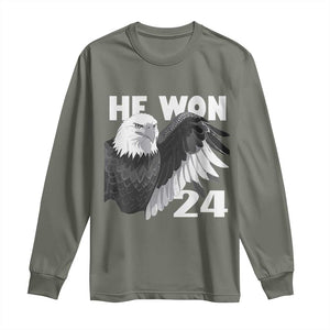 Trump 2024 Long Sleeve Shirt He Won 47th President American Eagle TS02 Military Green Print Your Wear