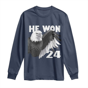 Trump 2024 Long Sleeve Shirt He Won 47th President American Eagle TS02 Navy Print Your Wear