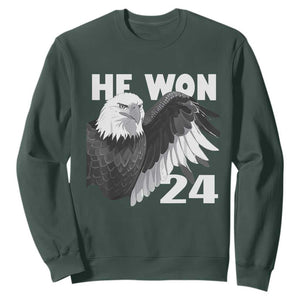 Trump 2024 Sweatshirt He Won 47th President American Eagle TS02 Dark Forest Green Print Your Wear