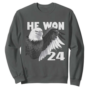 Trump 2024 Sweatshirt He Won 47th President American Eagle TS02 Dark Heather Print Your Wear