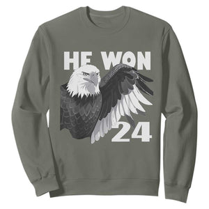 Trump 2024 Sweatshirt He Won 47th President American Eagle TS02 Military Green Print Your Wear