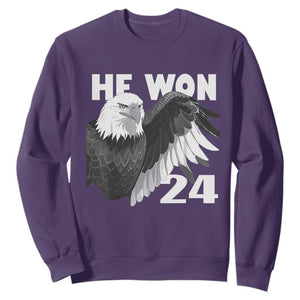 Trump 2024 Sweatshirt He Won 47th President American Eagle TS02 Purple Print Your Wear