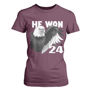 Trump 2024 T Shirt For Women He Won 47th President American Eagle TS02 Maroon Print Your Wear