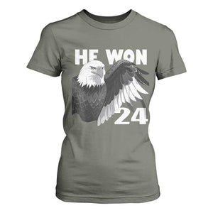 Trump 2024 T Shirt For Women He Won 47th President American Eagle TS02 Military Green Print Your Wear