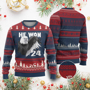 Trump 2024 Ugly Christmas Sweater He Won 47th President American Eagle TS02 Burgundy Print Your Wear