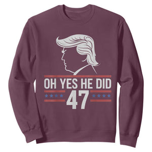 Trump 2024 Sweatshirt Oh Yes He Did He Won 47th President TS02 Maroon Print Your Wear