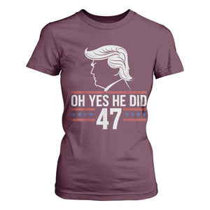 Trump 2024 T Shirt For Women Oh Yes He Did He Won 47th President TS02 Maroon Print Your Wear