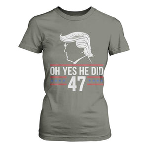 Trump 2024 T Shirt For Women Oh Yes He Did He Won 47th President TS02 Military Green Print Your Wear