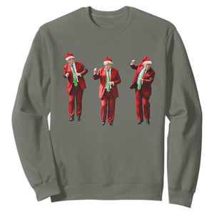 Funny Trump Dance Christmas Sweatshirt Santa Claus 2024 Xmas Pajamas Holiday TS02 Military Green Print Your Wear