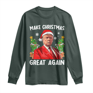 Funny Santa Trump 2024 Long Sleeve Shirt Make Christmas Great Again TS02 Dark Forest Green Print Your Wear