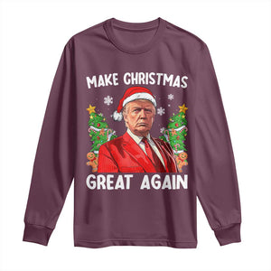 Funny Santa Trump 2024 Long Sleeve Shirt Make Christmas Great Again TS02 Maroon Print Your Wear