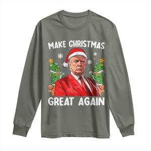 Funny Santa Trump 2024 Long Sleeve Shirt Make Christmas Great Again TS02 Military Green Print Your Wear