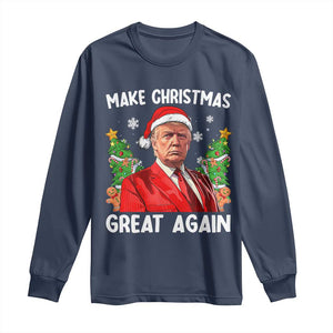 Funny Santa Trump 2024 Long Sleeve Shirt Make Christmas Great Again TS02 Navy Print Your Wear