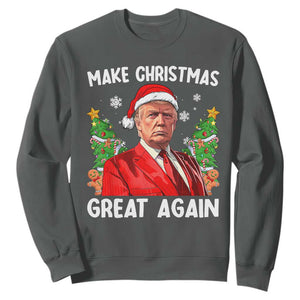 Funny Santa Trump 2024 Sweatshirt Make Christmas Great Again TS02 Dark Heather Print Your Wear