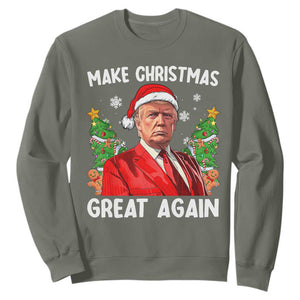 Funny Santa Trump 2024 Sweatshirt Make Christmas Great Again TS02 Military Green Print Your Wear