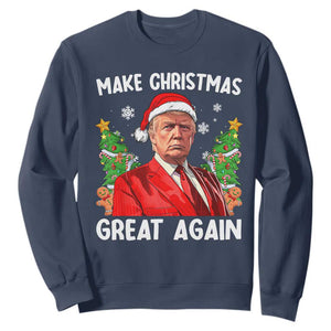 Funny Santa Trump 2024 Sweatshirt Make Christmas Great Again TS02 Navy Print Your Wear