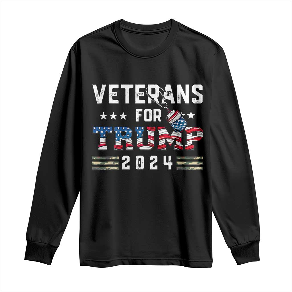 Veterans For Trump 2024 Long Sleeve Shirt Patriotic Military Dog Tags American Flag TS02 Black Print Your Wear