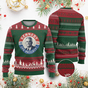 RFK Jr Kennedy 2024 Ugly Christmas Sweater For President Vintage Button TS02 Red Green Print Your Wear