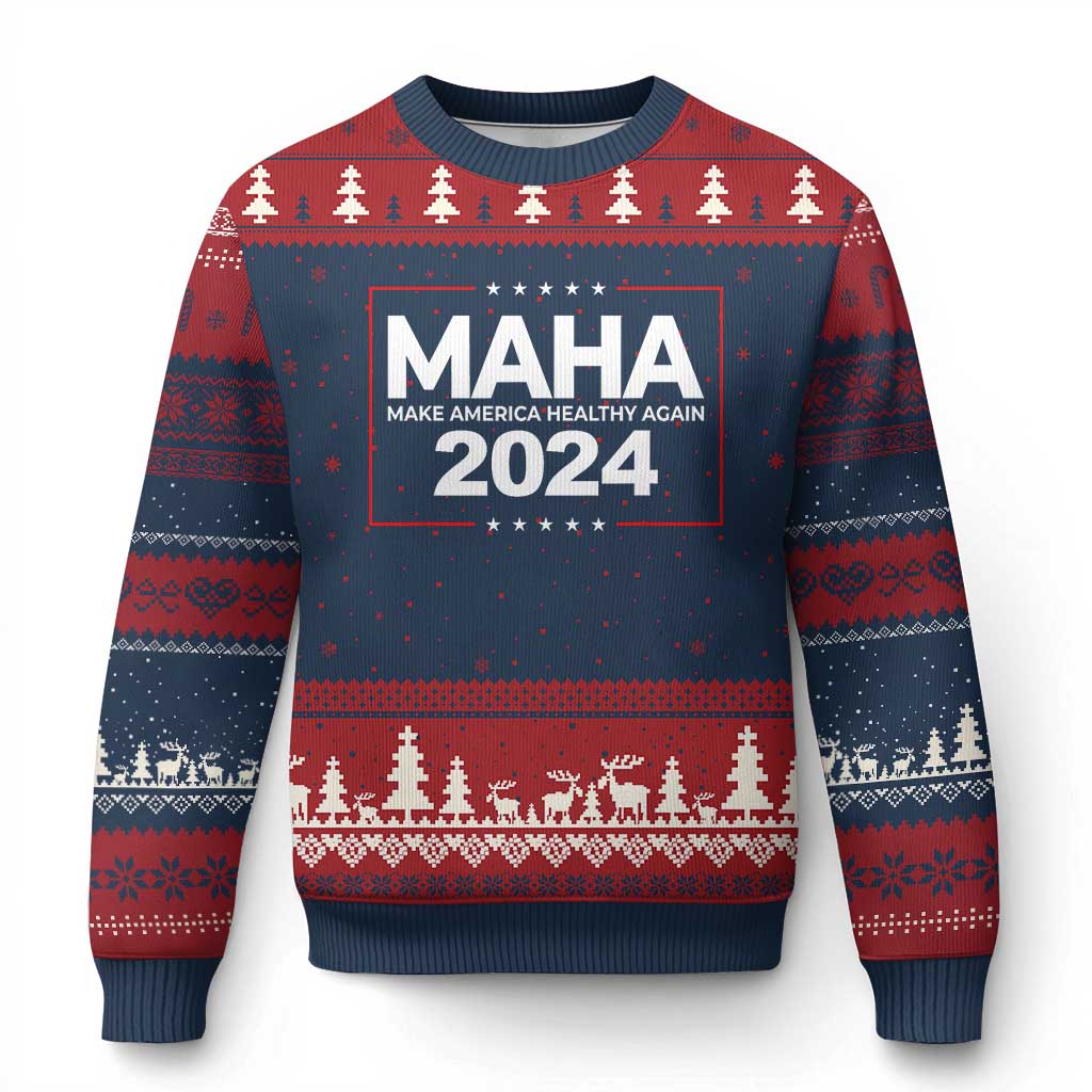 RFK Jr Kennedy 2024 Ugly Christmas Sweater MAHA Make America Healthy Again TS02 Navy Red Print Your Wear