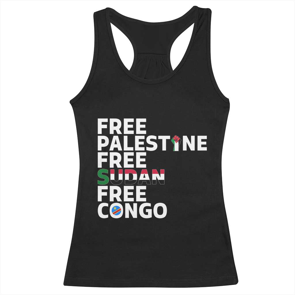 Free Palestine Sudan Congo Racerback Tank Top Human Rights Activist Justice and Solidarity TS02 Black Print Your Wear