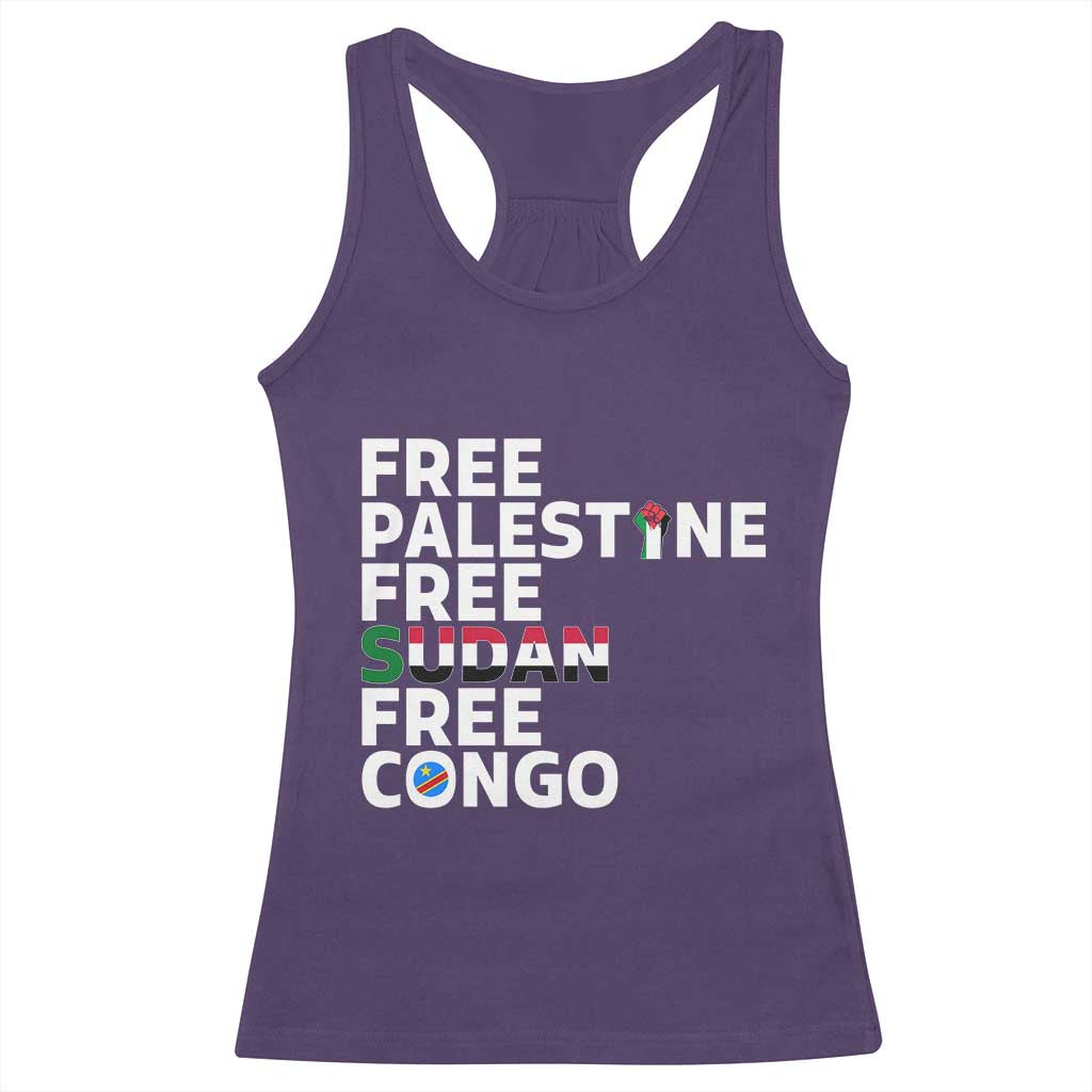 Free Palestine Sudan Congo Racerback Tank Top Human Rights Activist Justice and Solidarity TS02 Purple Print Your Wear