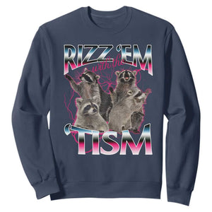 Funny Autism Raccoon Meme Sweatshirt Rizz Em With The Tism Autistic Raccoons TS02 Navy Print Your Wear