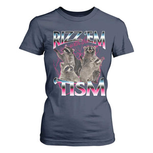 Funny Autism Raccoon Meme T Shirt For Women Rizz Em With The Tism Autistic Raccoons TS02 Navy Print Your Wear