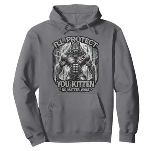 Funny Alpha Wolf Meme Hoodie I'll Protect You Kitten Humorous Cringe TS02 Charcoal Print Your Wear