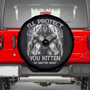 Funny Alpha Wolf Meme Spare Tire Cover I'll Protect You Kitten Humorous Cringe TS02 Black Print Your Wear