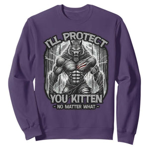 Funny Alpha Wolf Meme Sweatshirt I'll Protect You Kitten Humorous Cringe TS02 Purple Print Your Wear