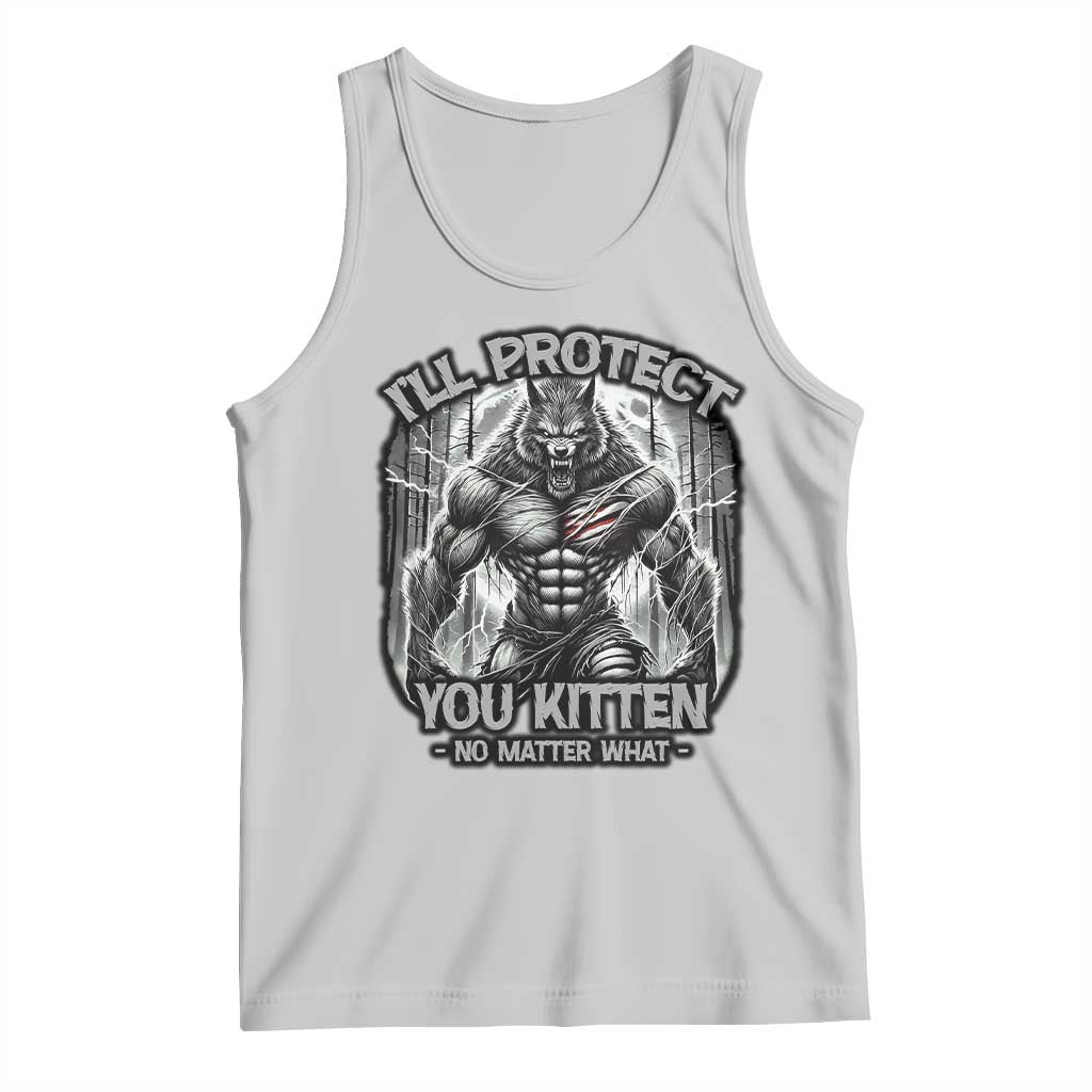Funny Alpha Wolf Meme Tank Top I'll Protect You Kitten Humorous Cringe TS02 Ash Print Your Wear