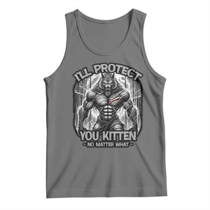Funny Alpha Wolf Meme Tank Top I'll Protect You Kitten Humorous Cringe TS02 Black Heather Print Your Wear
