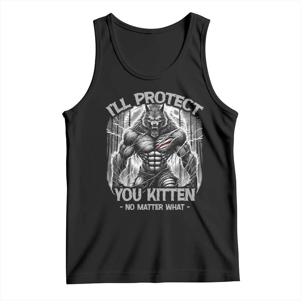 Funny Alpha Wolf Meme Tank Top I'll Protect You Kitten Humorous Cringe TS02 Black Print Your Wear