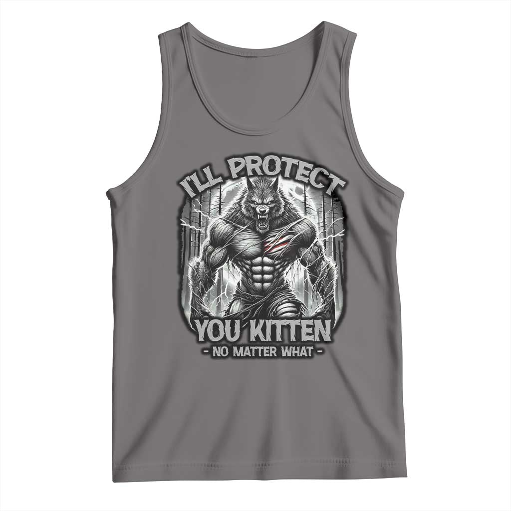 Funny Alpha Wolf Meme Tank Top I'll Protect You Kitten Humorous Cringe TS02 Deep Heather Print Your Wear