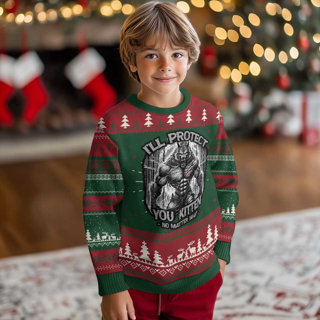 Funny Alpha Wolf Meme Ugly Christmas Sweater I'll Protect You Kitten Humorous Cringe TS02 Christmas Print Your Wear