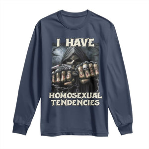 Skeleton Meme Long Sleeve Shirt I Have Homosexual Tendencies Funny Edgy Hard Cringe TS02 Navy Print Your Wear