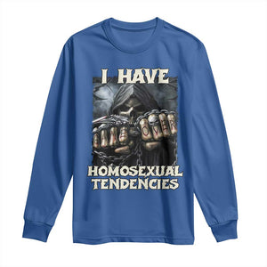 Skeleton Meme Long Sleeve Shirt I Have Homosexual Tendencies Funny Edgy Hard Cringe TS02 Royal Blue Print Your Wear