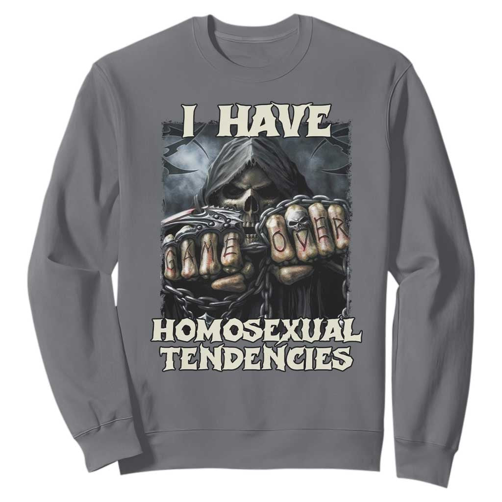 Skeleton Meme Sweatshirt I Have Homosexual Tendencies Funny Edgy Hard Cringe TS02 Charcoal Print Your Wear