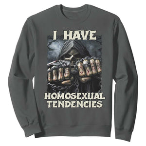 Skeleton Meme Sweatshirt I Have Homosexual Tendencies Funny Edgy Hard Cringe TS02 Dark Heather Print Your Wear