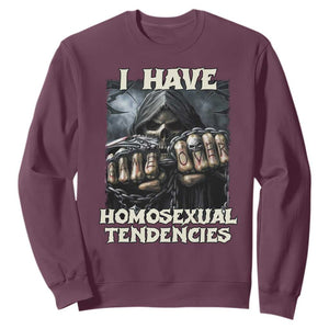 Skeleton Meme Sweatshirt I Have Homosexual Tendencies Funny Edgy Hard Cringe TS02 Maroon Print Your Wear