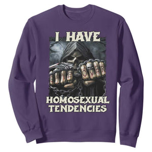 Skeleton Meme Sweatshirt I Have Homosexual Tendencies Funny Edgy Hard Cringe TS02 Purple Print Your Wear
