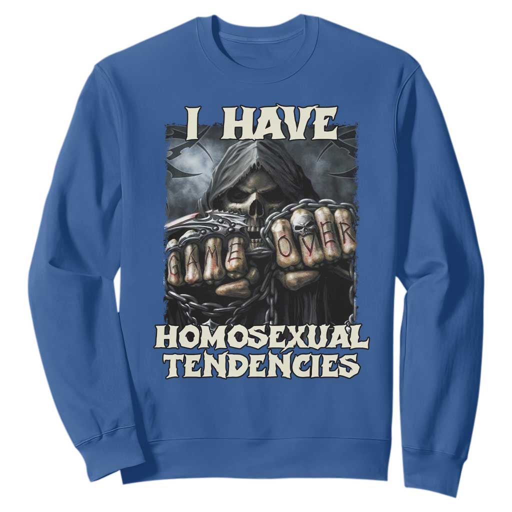 Skeleton Meme Sweatshirt I Have Homosexual Tendencies Funny Edgy Hard Cringe TS02 Royal Blue Print Your Wear