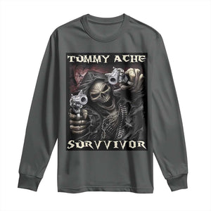 Skeleton Meme Long Sleeve Shirt Tummy Ache Survivor Funny Cool Edgy Hard Cringe TS02 Dark Heather Print Your Wear