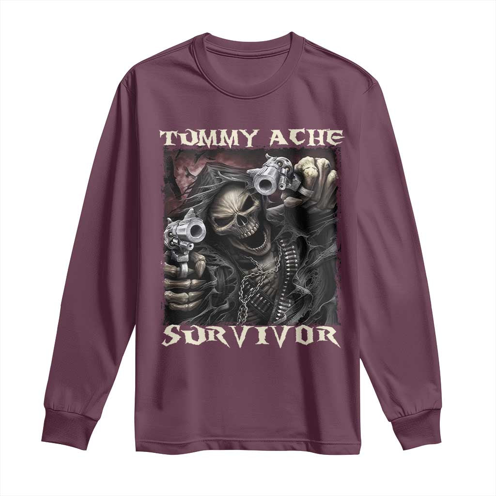 Skeleton Meme Long Sleeve Shirt Tummy Ache Survivor Funny Cool Edgy Hard Cringe TS02 Maroon Print Your Wear
