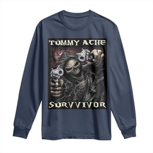 Skeleton Meme Long Sleeve Shirt Tummy Ache Survivor Funny Cool Edgy Hard Cringe TS02 Navy Print Your Wear