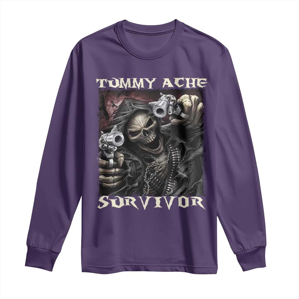 Skeleton Meme Long Sleeve Shirt Tummy Ache Survivor Funny Cool Edgy Hard Cringe TS02 Purple Print Your Wear